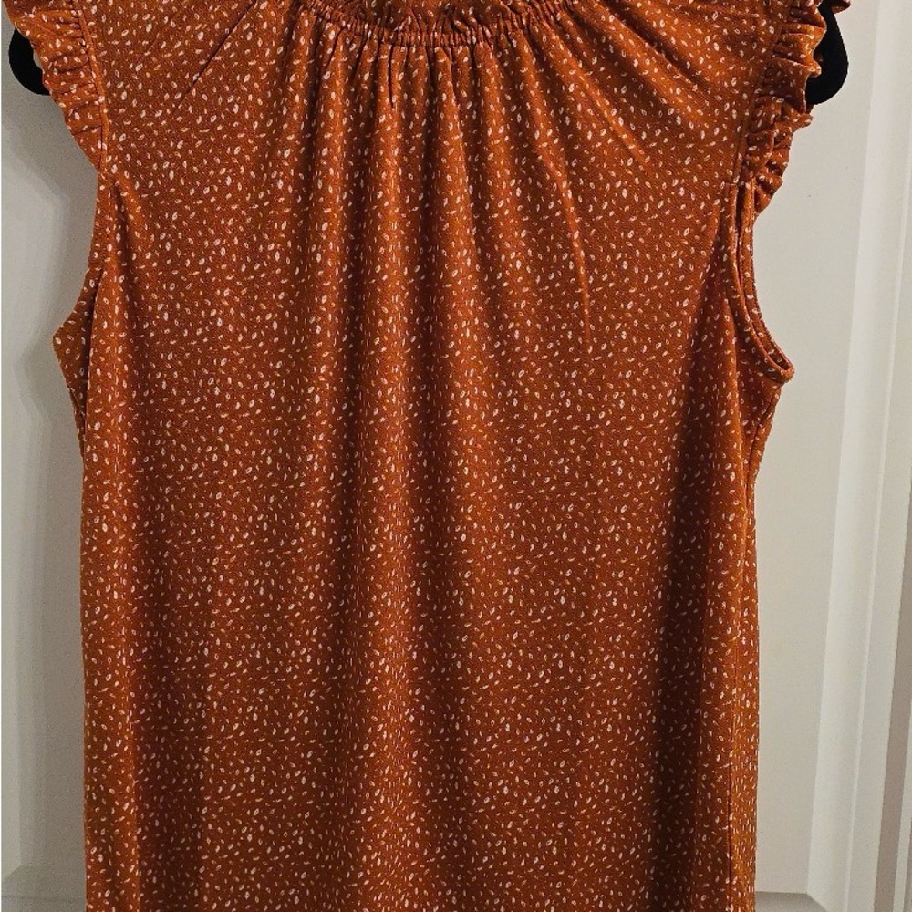 Adrianna Papell Women’s Medium Rust Print Cap-Sleeve Blouse